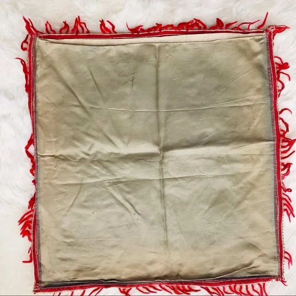 Authentic Vintage 1940s New York Neon Black Velvet Red Fringe Pillow Case Cover